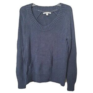 Old Navy Blue Metallic Thread Wool Blend Pullover Sweater Hand Warmer Size Large